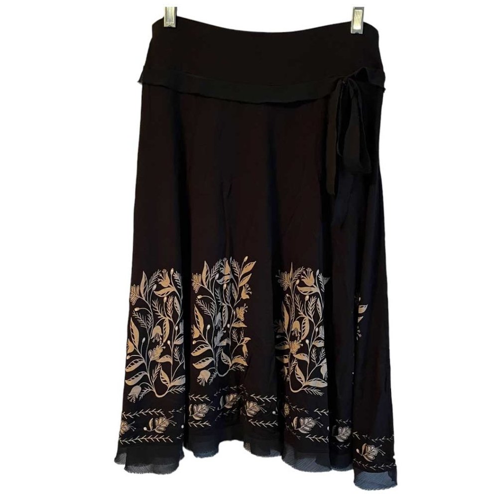 Ann Taylor Loft Black Jersey Knit Floral Border Aline Skirt